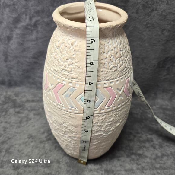 Native American Southwestern Pink Unglazed Pottery Vase Geometric Shapes 10" - Picture 7 of 9
